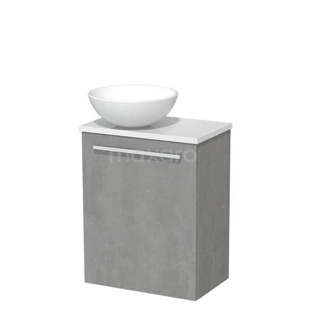 Toilet unit with wash basin | 41 cm Light grey concrete Flat front Matte white Ceramic countertop wash basin High-gloss white worktop TMK10-03917
