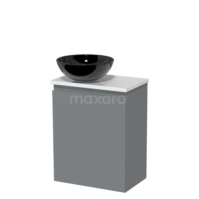 Toilet unit with countertop wash basin | 41 cm Mid grey Handleless front High-gloss black Ceramic basin High-gloss white worktop TMK10-04000