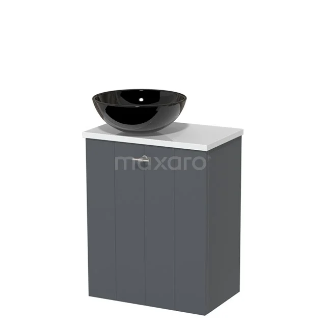 Toiletmeubel met waskom | 41 cm Donkergrijs Lamel front Hoogglans zwart Keramiek waskom Hoogglans wit blad TMK10-04158