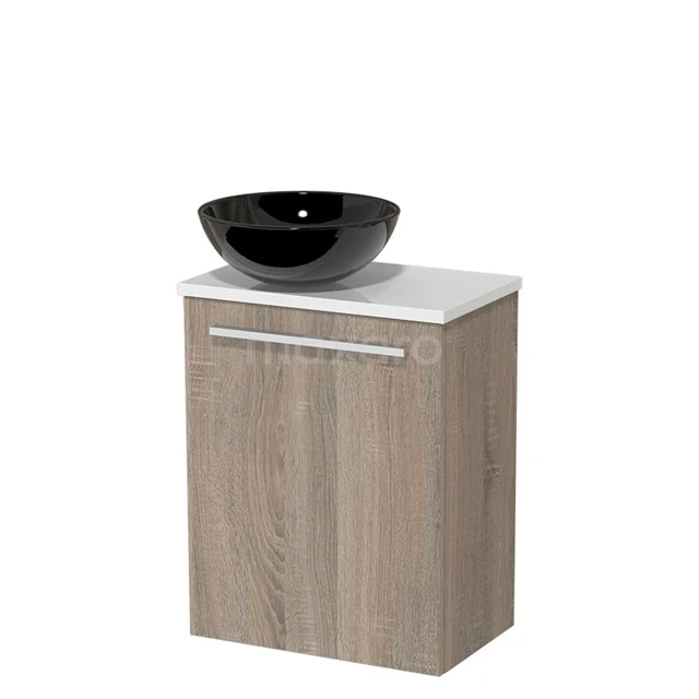 Toilet unit with wash basin | 41 cm Oak Flat front High-gloss black Ceramic Countertop wash basin High-gloss white worktop TMK10-04257
