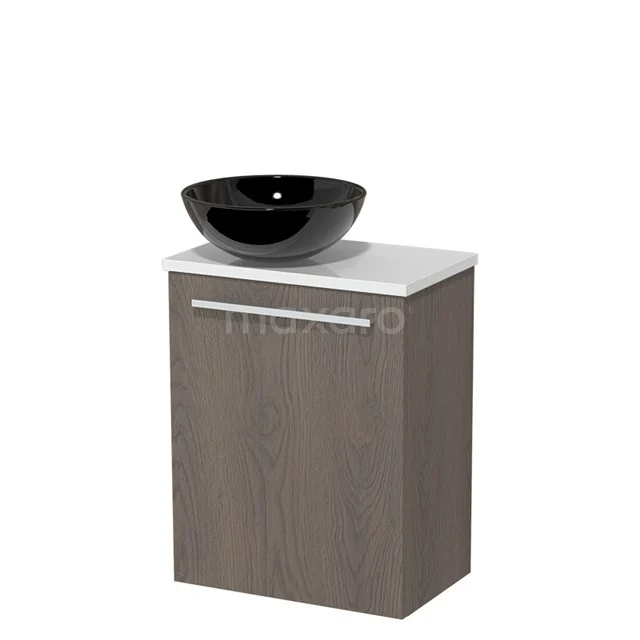 Toilet unit with wash basin | 41 cm Dark brown oak Flat front High-gloss black Ceramic countertop wash basin High-gloss white worktop TMK10-04361