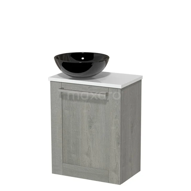 Toiletmeubel met Waskom Keramiek Modulo Grijs Eiken Kader 41 cm Hoogglans Wit Blad TMK10-04388