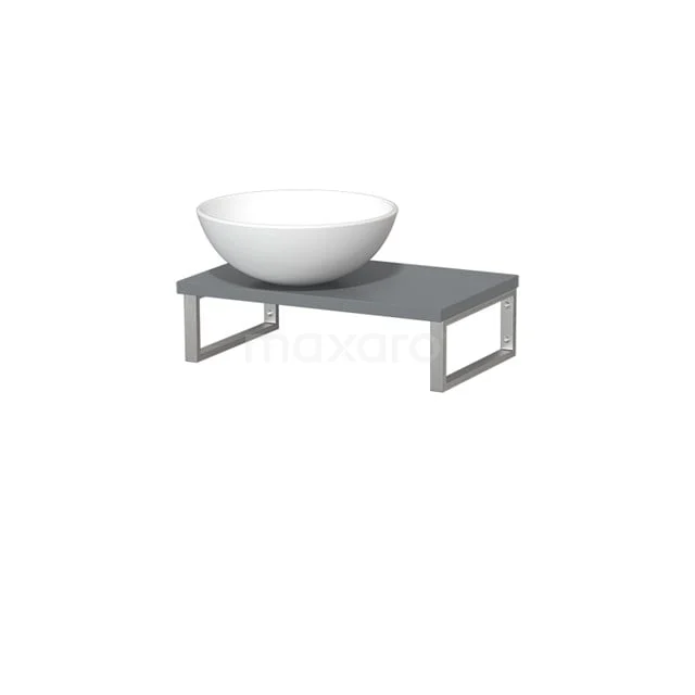 Modulo Pico Aufsatzwaschbecken mit Waschbecken | 41 cm Mittelgrau Matt Weiß Keramik TMK01-00188 Weiße keramische Aufsatzwaschbecken auf einem grauen Malbrett mit Metallbeinen, ideal für moderne Badezimmer Einrichtung.