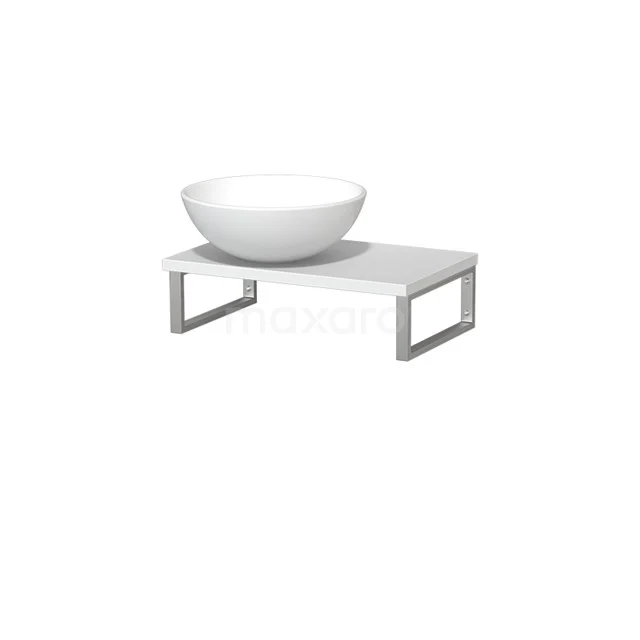 Weiße keramische Waschbecken auf minimalistischer rechteckiger Möbel mit Metallrahmen, perfekt für modernen Badezimmerstil.