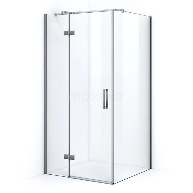 Moderne Duschkabine aus Glas mit Eckzugang, verchromten Scharnieren und Klarglas, ideal für ein stilvolles Badezimmer-Upgrade.