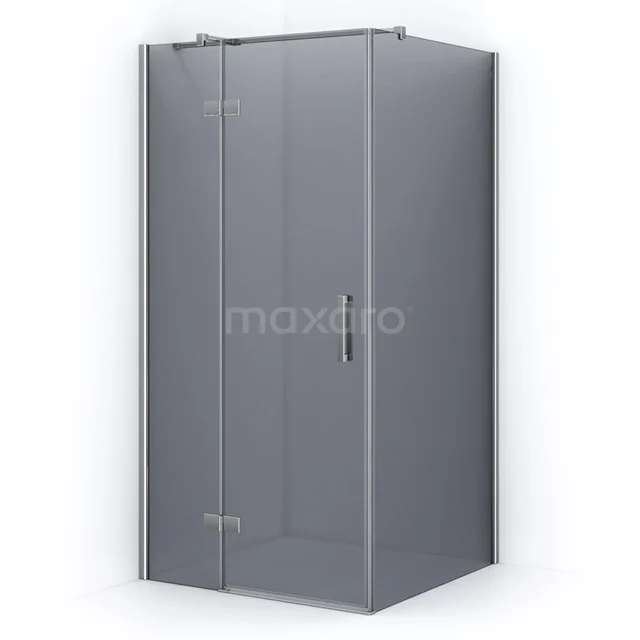 Shower enclosure with corner step, clear glass panels and metal handle, ideal for a modern bathroom.
