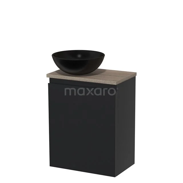 Toiletmeubel met waskom | 41 cm Mat zwart Greeploos front Mat zwart Keramiek waskom Eiken blad TMK10-02976