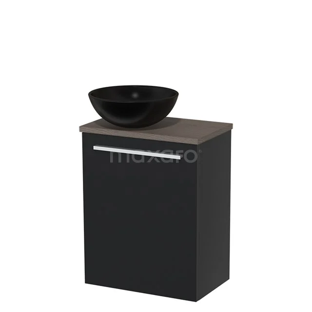 Toilet unit with wash basin | 41 cm Matte black Flat front Matte black Ceramic countertop wash basin Dark brown oak worktop TMK10-02989