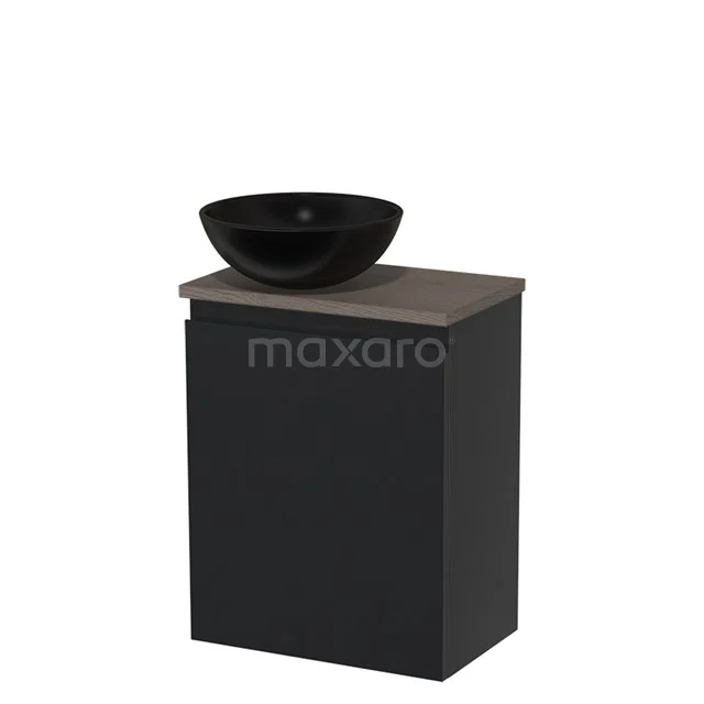 Toiletmeubel met waskom | 41 cm Mat zwart Greeploos front Mat zwart Keramiek waskom Donkerbruin eiken blad TMK10-02991