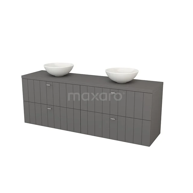Modulo+ Plato Badkamermeubel voor waskom | 180 cm Basalt Lamel front Basalt blad 4 lades BMK002853