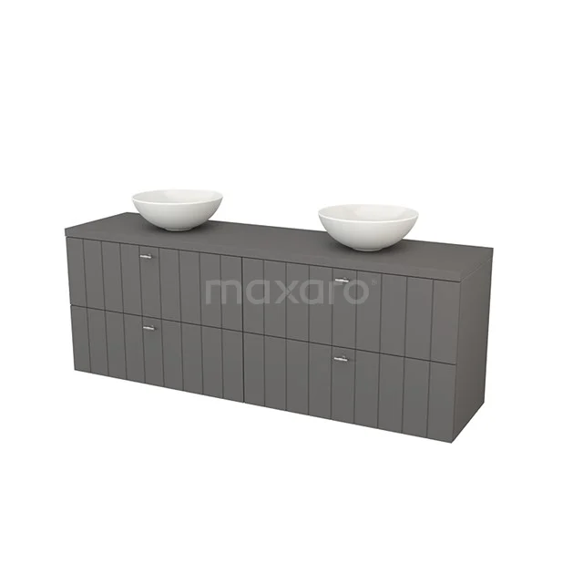 Grey wooden vanity units with double basin, sleek design and modern finish. Perfect for a stylish bathroom.