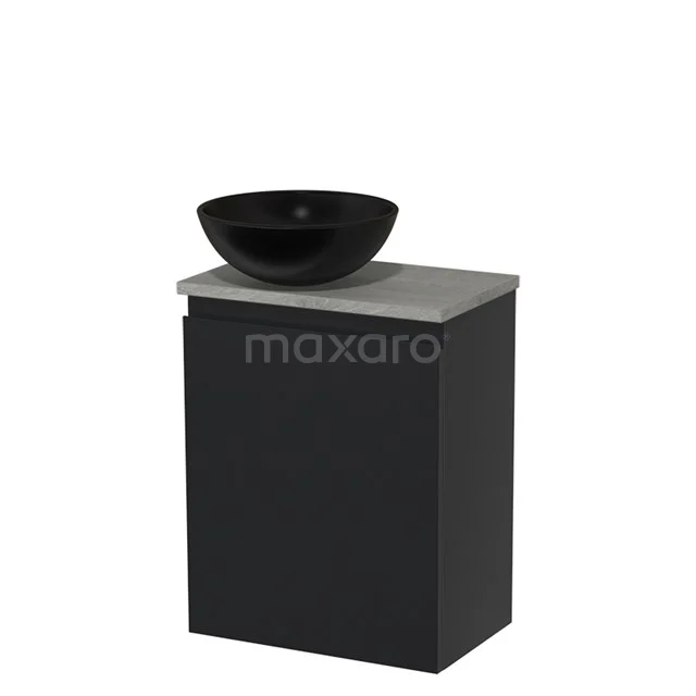 Toiletmeubel met waskom | 41 cm Mat zwart Greeploos front Mat zwart Keramiek waskom Grijs eiken blad TMK10-02996