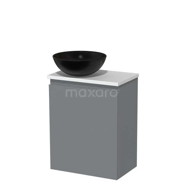 Toilet unit with wash basin | 41 cm Mid grey Handleless front Matte black Ceramic wash basin Matte white worktop TMK10-03015