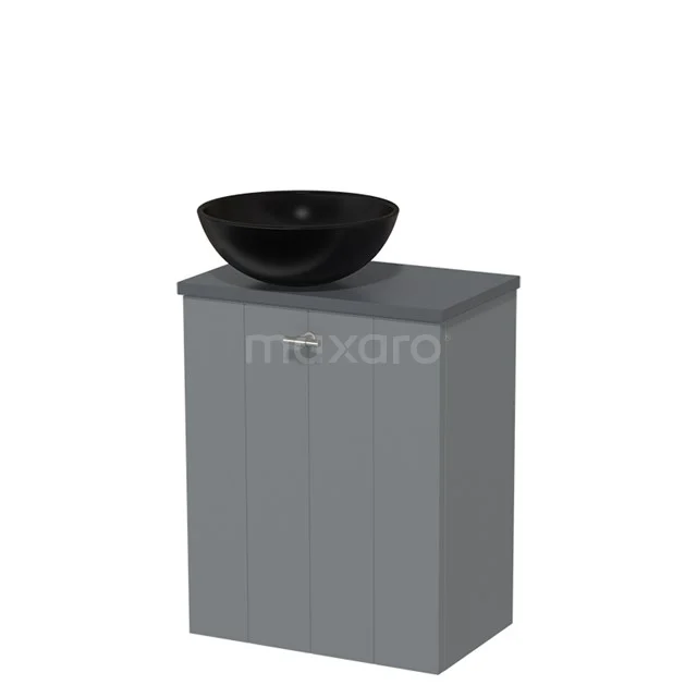 Toiletmeubel met waskom | 41 cm Middengrijs Lamel front Mat zwart Keramiek waskom Donkergrijs blad TMK10-03018