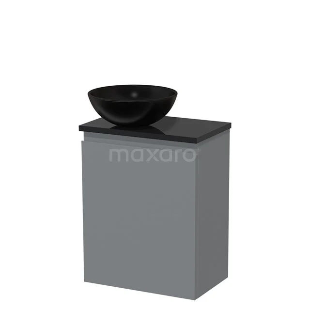 Toiletmeubel met waskom | 41 cm Middengrijs Greeploos front Mat zwart Keramiek waskom Hoogglans zwart blad TMK10-03023