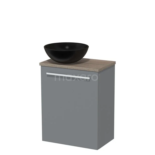 Toilet unit with countertop wash basin | 41 cm Mid grey Flat front Matte black Ceramic worktop Oak worktop TMK10-03025