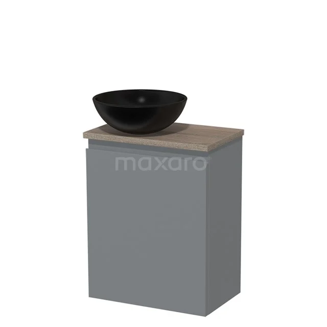 Toilet unit with countertop wash basin | 41 cm Mid grey Handleless front Matte black Ceramic worktop Oak worktop TMK10-03028