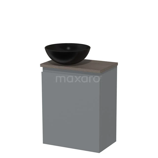 Toilet unit with countertop wash basin | 41 cm Mid grey Handleless front Matte black Ceramic basin Dark brown oak worktop TMK10-03043