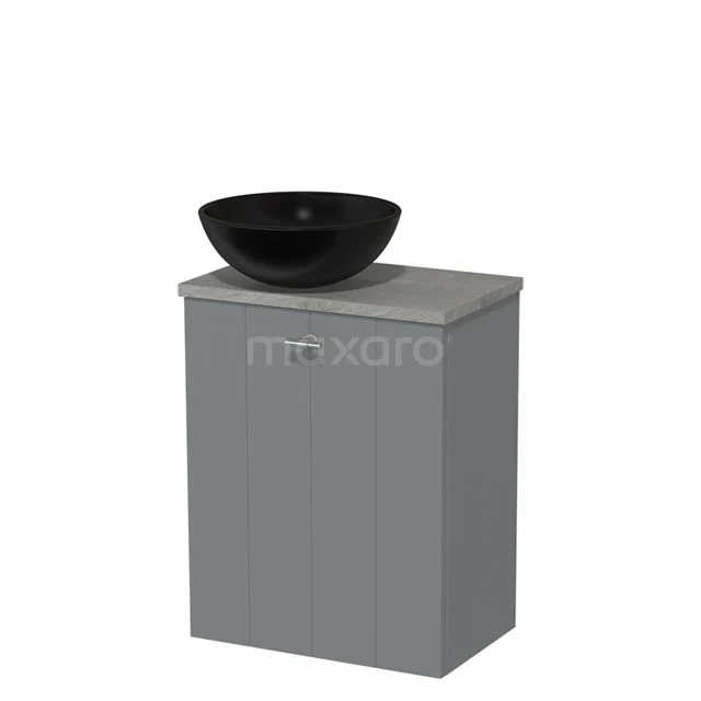 Toiletmeubel met waskom | 41 cm Middengrijs Lamel front Mat zwart Keramiek waskom Grijs eiken blad TMK10-03046