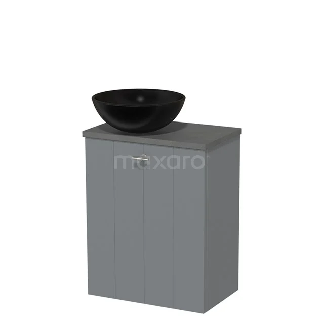 Toiletmeubel met waskom | 41 cm Middengrijs Lamel front Mat zwart Keramiek waskom Donkergrijs beton blad TMK10-03054