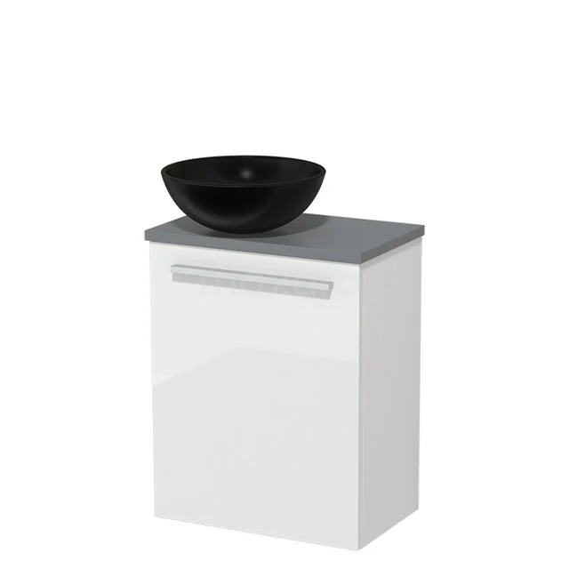 Toilet unit with countertop wash basin | 41 cm High-gloss white Flat front Matte black Ceramic countertop wash basin Mid grey worktop TMK10-03061