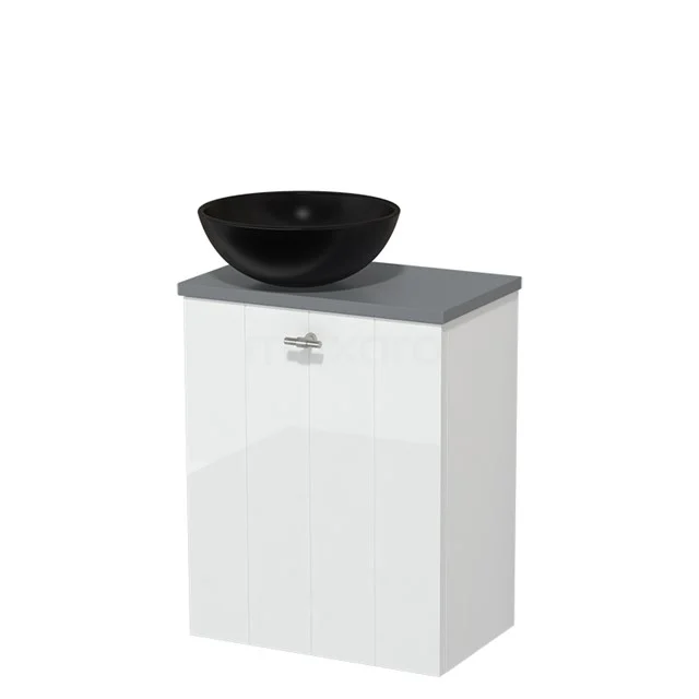 Toilet unit with countertop wash basin | 41 cm High-gloss white Lamel front Matte black Ceramic Countertop wash basin Mid grey worktop TMK10-03062