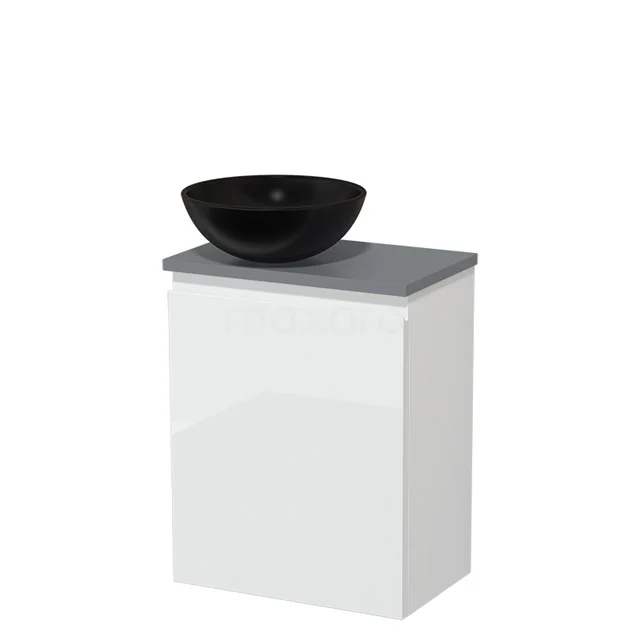 Toilet unit with countertop wash basin | 41 cm High-gloss white Handleless front High-gloss black Ceramic basin Mid grey worktop TMK10-03064