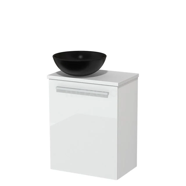 Toilet unit with wash basin | 41 cm Flat front High-gloss white Matte black Ceramic countertop wash basin Matte white worktop TMK10-03065