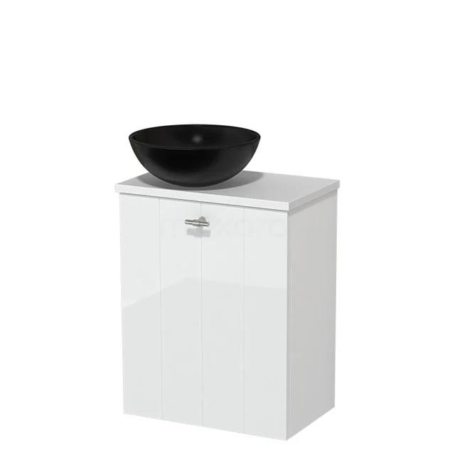 Toilet unit with countertop wash basin | 41 cm High-gloss white Lamel front Matte black Ceramic wash basin Matte white worktop TMK10-03066