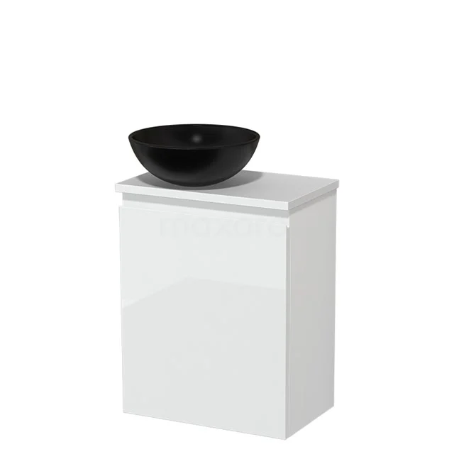 Toilet unit with countertop wash basin | 41 cm High-gloss white Handleless front Matte black Ceramic wash basin Matte white worktop TMK10-03068