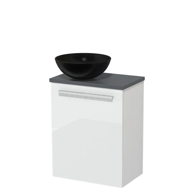 Toilet unit with countertop wash basin | 41 cm Flat front High-gloss white Matte black Ceramic wash basin Dark grey worktop TMK10-03069