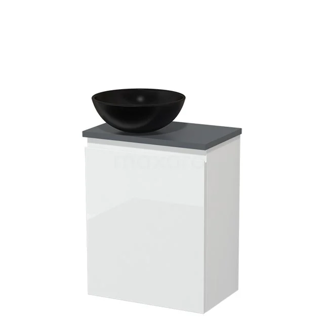 Toilet unit with countertop wash basin | 41 cm High-gloss white Handleless front Matte black Ceramic wash basin Dark grey worktop TMK10-03072