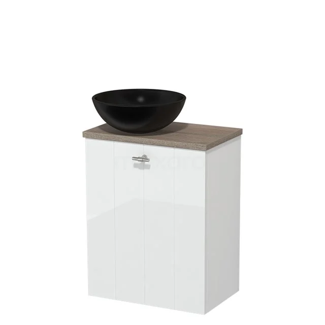 Toilet unit with wash basin | 41 cm High-gloss white Lamel front Matte black Ceramic countertop wash basin Ceramic worktop Oak worktop TMK10-03078