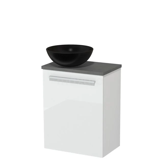 Toilet unit with countertop wash basin | 41 cm High-gloss white Flat front Matte white Ceramic worktop Dark grey concrete worktop TMK10-03105