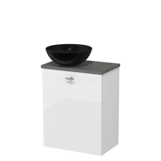 Toilet unit with countertop wash basin | 41 cm High-gloss white Lamel front Matte white Black Ceramic countertop wash basin Dark grey concrete fronts TMK10-03106