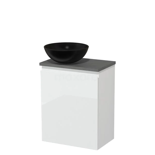 Toilet unit with countertop wash basin | 41 cm High-gloss white Handleless front Matte black Ceramic worktop Dark grey concrete Fronts TMK10-03107