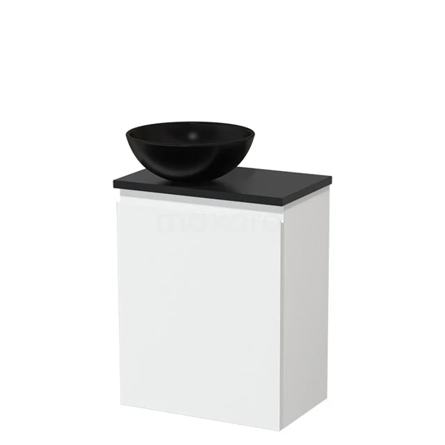 Toilet unit with wash basin | 41 cm Matte white Handleless front Matte black Ceramic countertop wash basin Matte black worktop TMK10-03112