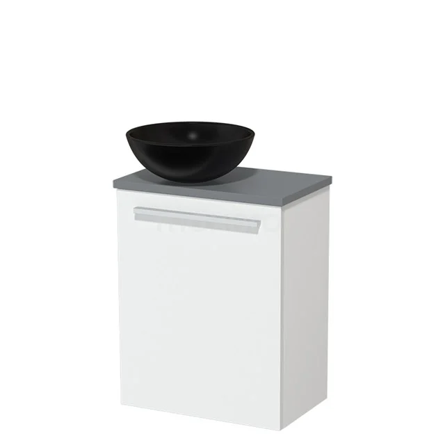 Toilet unit with wash basin | 41 cm Matte white Flat front Matte black Ceramic wash basin Mid grey worktop TMK10-03113