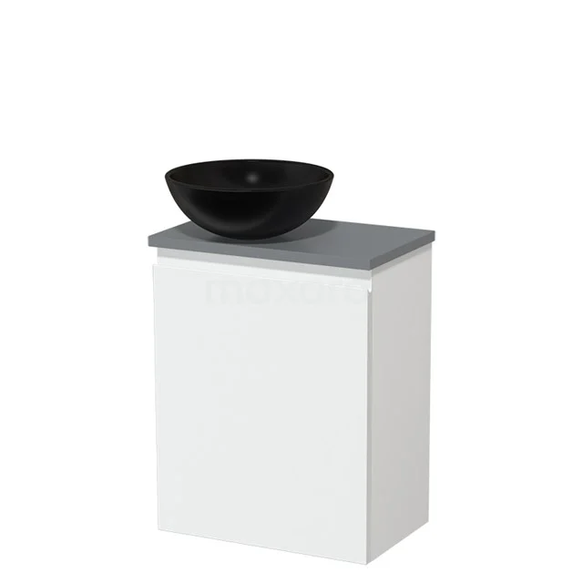 Toilet unit with wash basin | 41 cm Matte white Handleless front Matte black Ceramic basin Mid grey worktop TMK10-03116
