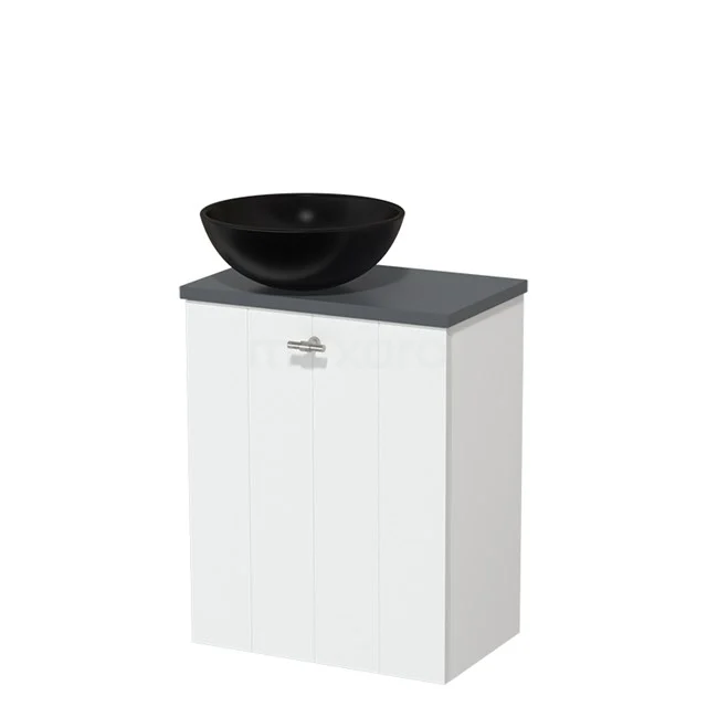 Toilet unit with wash basin | 41 cm Matte white Lamel front Matte black Ceramic countertop wash basin Dark grey worktop TMK10-03122