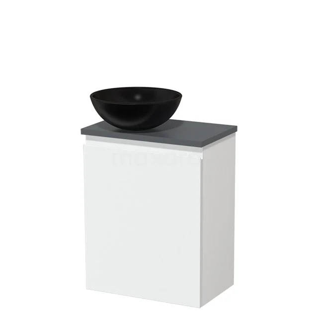 Toilet unit with wash basin | 41 cm Matte white Handleless front Matte black Ceramic wash basin Dark grey worktop TMK10-03123
