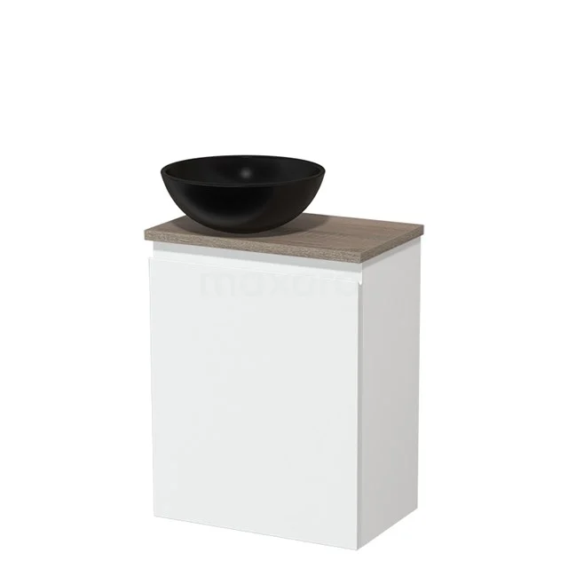 Toilet unit with countertop wash basin | 41 cm Matte white Handleless front Matte black Ceramic worktop Oak worktop TMK10-03132