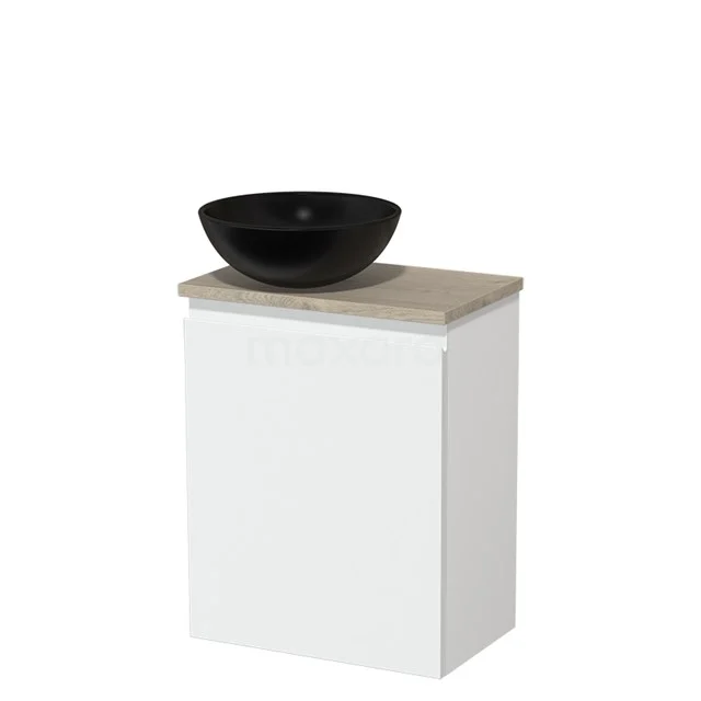 Toilet unit with countertop wash basin | 41 cm Matte white Handleless front Matte black Ceramic basin Light grey oak worktop TMK10-03135