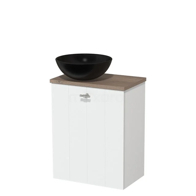 Toilet unit with countertop wash basin | 41 cm Matte white Lamel front Matte black Ceramic countertop wash basin Mid brown oak worktop TMK10-03142