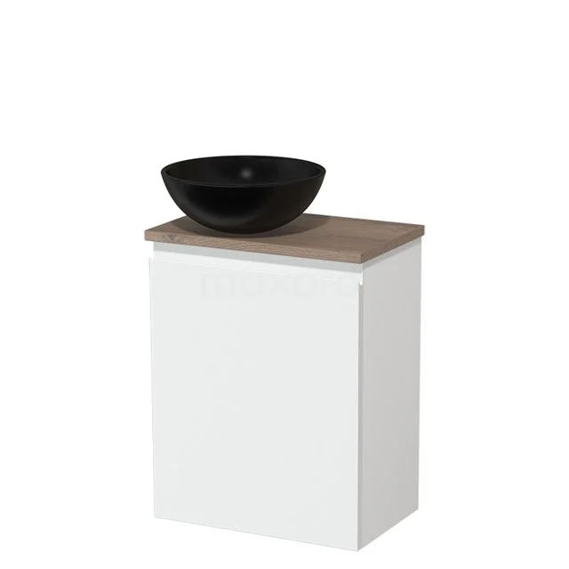 Toilet unit with countertop wash basin | 41 cm Matte white Handleless front Matte black Ceramic basin Mid brown oak worktop TMK10-03143