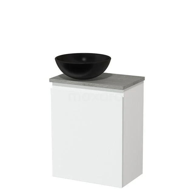 Toilet unit with countertop wash basin | 41 cm Matte white Handleless front Matte black Ceramic basin Ceramic worktop Grey oak worktop TMK10-03152