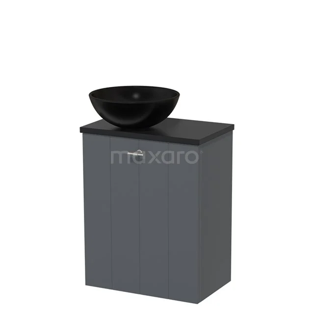 Toiletmeubel met waskom | 41 cm Donkergrijs Lamel front Mat zwart Keramiek waskom Mat zwart blad TMK10-03162