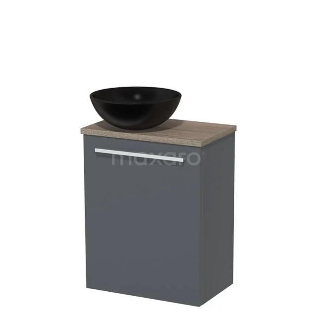 Toilet unit with countertop wash basin | 41 cm Dark grey Flat front Matte black Ceramic worktop Oak oak worktop TMK10-03181