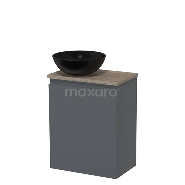Toilet unit with countertop wash basin | 41 cm Dark grey Handleless front Matte black Ceramic worktop Ceramic worktop Oak leaf TMK10-03184