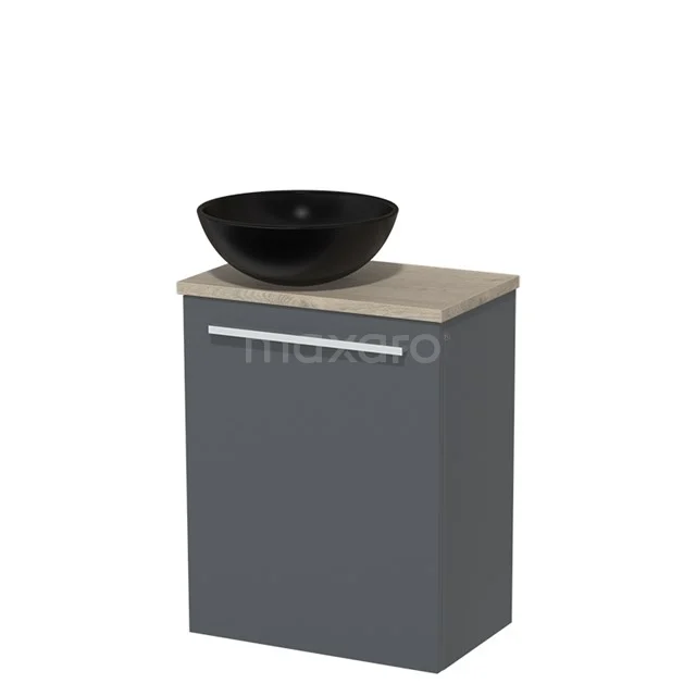 Toilet unit with wash basin | 41 cm Dark grey Flat front Matte black Ceramic Countertop wash basin Light grey oak worktop TMK10-03185